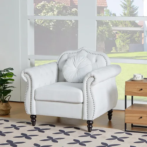 Miniatura 24 de AVZEAR 82" Sofá de tres plazas de cuero, sofá Chesterfield, sofá tapizado en PU de estilo moderno de mediados de siglo, sofá de sala de estar