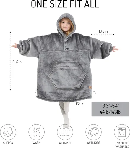 Miniatura 6 de Degrees of Comfort Kids Wearable Blanket, Oversized Sherpa Fleece Hoodie Blankets for Boys Girls, Cozy and Soft