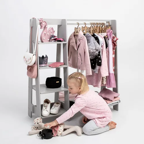 Miniatura 10 de Sweet Home from wood Armario infantil – Perchero de madera con riel colgante y estante de exhibición para niños – Muebles de vestir de bricolaje