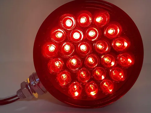 Miniatura 6 de All Star Truck Parts 2 piezas Ámbar/Rojo 48 LED Redonda de doble cara Montaje en perno cromado Pedestal defensa luz trasera de giro y stop