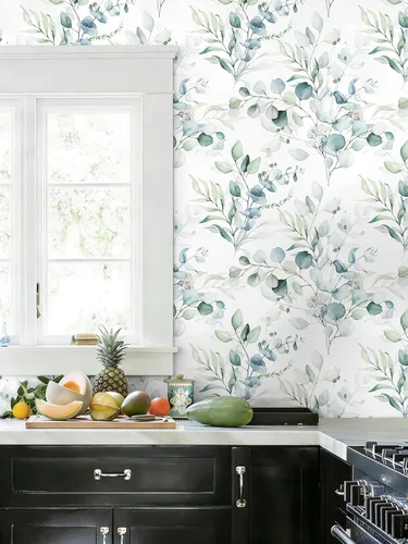 Miniatura 2 de Floralplus Papel tapiz autoadhesivo de hojas de eucalipto bohemio para baño, apto para inquilinos, papel tapiz extraíble, papel adhesivo adhesivo
