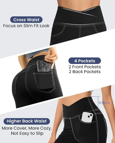 Miniatura 5 de G4Free Pantalones de yoga con bolsillos para mujer, leggings acampanados de 29, 31, 33 pulgadas, cintura cruzada, capri