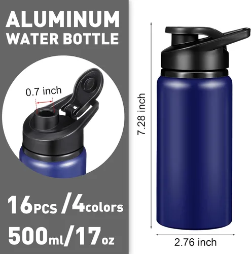 Miniatura 2 de Mimorou Paquete de 16 botellas de agua de aluminio con tapa a presión, reutilizables, de aluminio, ligeras, a prueba de fugas, a granel