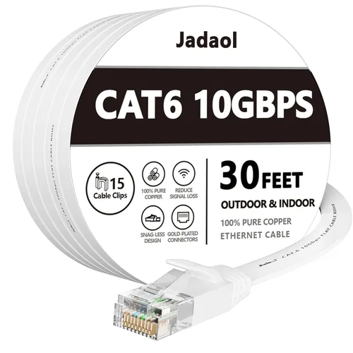 Miniatura 62 de Cable Ethernet Cat 6 de 1 pie (paquete de 6), para exteriores e interiores, compatible con red Cat7 de 10 Gbps, cable de conexión LAN plano