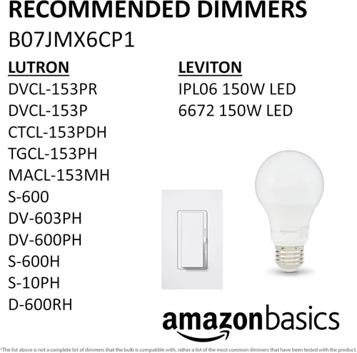Miniatura 11 de Bombillas LED A19 de Amazon Basics, equivalente a 60 vatios, energéticamente eficientes de 9 W, base estándar E26, luz blanca de día 5000K, Luz