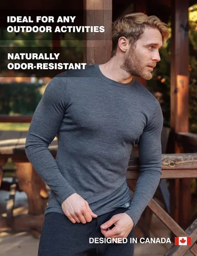 Miniatura 4 de Merino.tech - Camiseta de capa base de lana merino, camisetas térmicas de manga larga de 100% lana merino, de peso ligero, medio y pesado