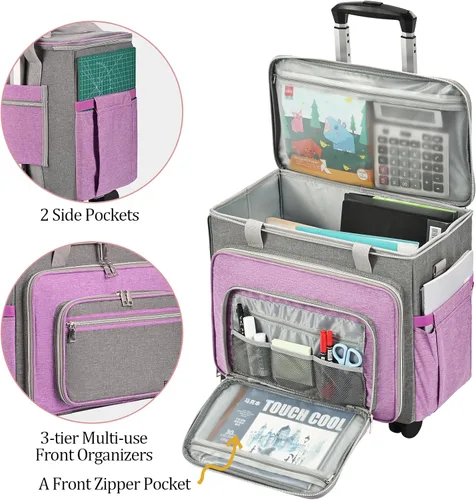 Miniatura 5 de FINESUN Funda para máquina de coser con ruedas, plegable, bolsa de transporte de lujo para máquina de coser para Brother, Singer, Janome y la Púrpura