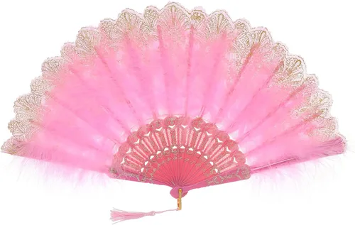 Miniatura 14 de BABEYOND Abanico de plumas de marabú estilo vintage de los años 20, abanico plegable de mano estilo flapper para disfraz y baile