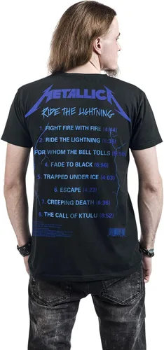 Miniatura 4 de Metallica Camiseta de hombre Ride The Lightning Tracks (impresión trasera) Slim Fit Negro