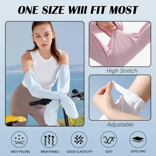 Miniatura 2 de Mangas de sol sin dedos para conducir, manga ajustable con guantes, protección UV, cubierta de brazo de refrigeración para jardinería Azul