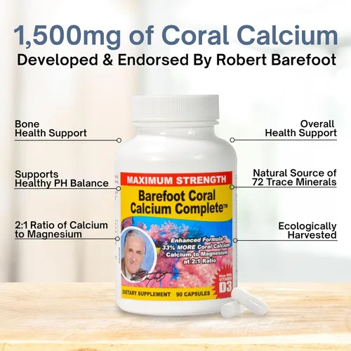 Miniatura 4 de 90 cápsulas de calcio coral de 1500 mg - Salud ósea - 72 minerales traza, calcio, magnesio y vitamina D3 - Desarrollado por Bob Barefoot
