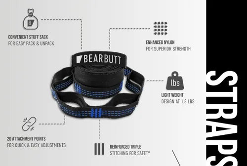 Miniatura 2 de Bear Butt Kodiak - Correas de hamaca para árboles, 20 pies de largo, 40 bucles combinados, soporta 1000 libras, accesorios de campamento