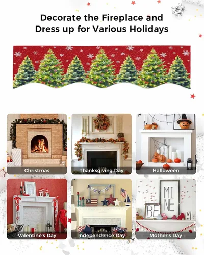 Miniatura 7 de Red Christmas Fireplace Mantel Scarf Cover, Winter Pine Tree Snowflakes Xmas Mantel Shelf Top Scarf Christmas Runners for Fireplace Christmas Decor