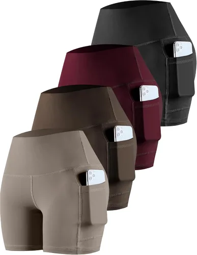 Miniatura 15 de CHRLEISURE - Pantalones cortos de ciclismo para mujer con bolsillos de licra, cintura alta, con control de abdomen para entrenamiento, yoga