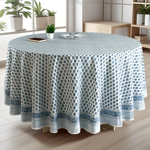 Miniatura 12 de CPC Mantel redondo - Mantel de algodón con estampado de bloques indios - Mantel de algodón impreso a mano y lavable - Primavera/Verano, mantel