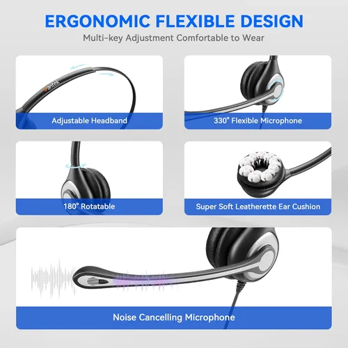 Miniatura 4 de Wantek Auriculares 3 en 1 USB/0.138 in/Tipo-C con micrófono con cancelación de ruido, auriculares mono para computadora con controles en línea