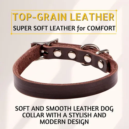 Miniatura 5 de ADITYNA Collar de cuero para perros pequeños, clásico, suave, fuerte, resistente, hecho a mano, cuero de grano superior, para caminar, entrenar