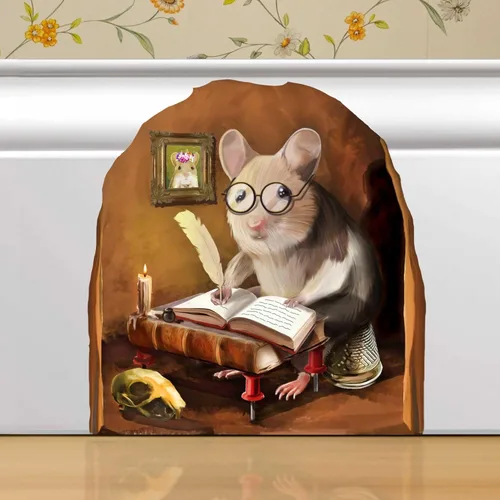 Miniatura 13 de Ratón Leyendo Libro, Adhesivo Decorativo para Pared, Habitación de Niños, Aula, Hogar, Dormitorio, Librero, Amante de los Libros, de Ratones