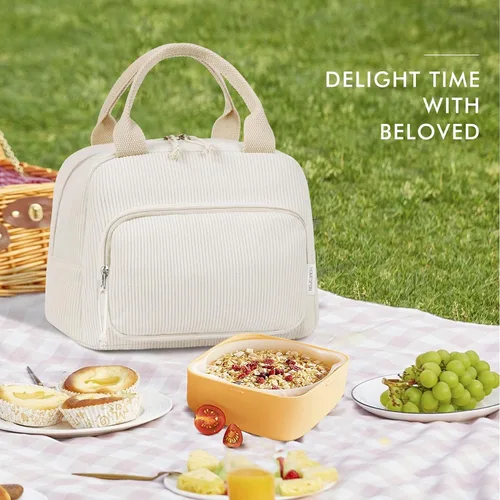 Miniatura 7 de HOMESPON Bolsa de Almuerzo para Mujeres Hombres Adultos con Bolsillo Frontal Bonita Pana Aislada Bolsa de Almuerzo Tote Gran Capacidad Caja