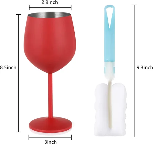 Miniatura 7 de Lifecapido Juego de 6 copas de vino de acero inoxidable, 18 oz, copas de vino de metal con tallo y cepillo para taza para fiesta, oficina, boda, Rojo