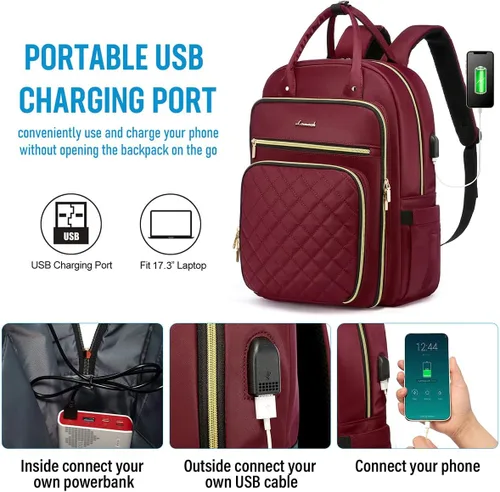 Miniatura 5 de LOVEVOOK - Mochila para portátil para mujer, resistente al agua, mochila de trabajo y viaje, con monedero, elegante, mochila de negocios, mochila