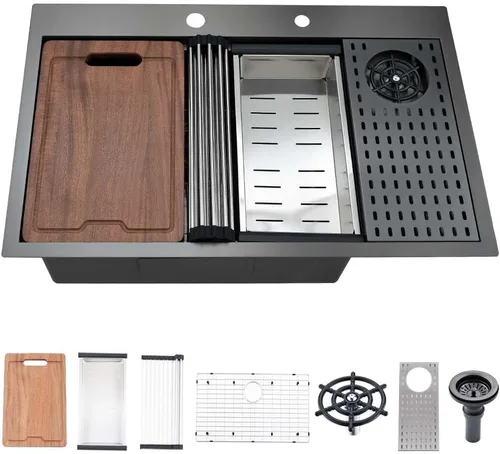 Miniatura 10 de Fregadero de cocina de acero inoxidable de 25 x 20 x 10 pulgadas, con caída en la parte superior, calibre 16, cuenco individual profundo, fregadero
