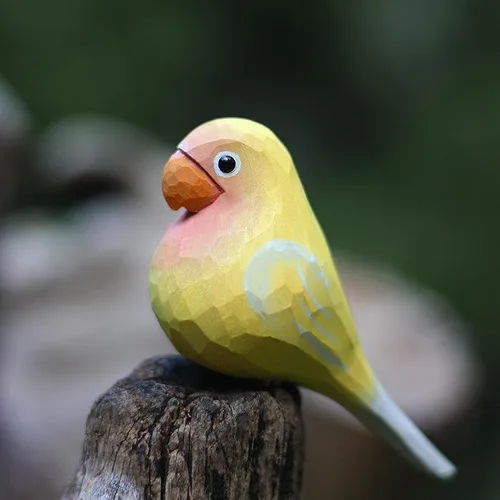 Miniatura 31 de Figura de pájaro de madera Azure Tit, tilo tallado a mano, marrón claro, decoración moderna para el hogar, regalo de pájaro