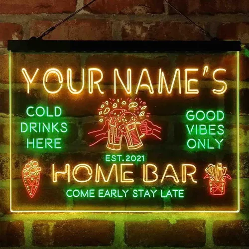 Tazas de cerveza personalizadas para bar en casa, letrero de luz LED de neón tricolor, nombre personalizado, fecha, texto, cita, fuente verde, rojo