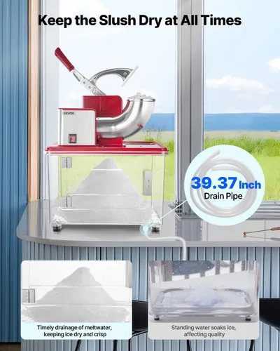 Miniatura 4 de VEVOR Trituradora de hielo comercial 661LBS/H, máquina eléctrica de cono de nieve de 350 W con 4 cuchillas, máquina de hielo afeitado de acero Rojo