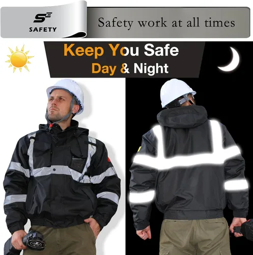 Miniatura 6 de sesafety Chaqueta reflectante para hombre, chaquetas de alta visibilidad, chaquetas de seguridad para hombre, chaquetas de bomber de construcción