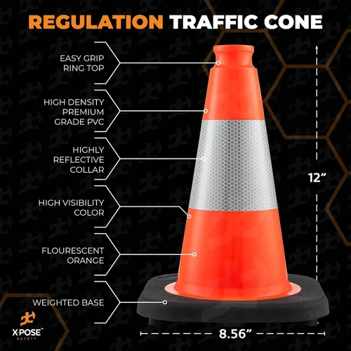 Miniatura 3 de Xpose Safety Conos de tráfico naranjas de 12 pulgadas con collar de 4 pulgadas, paquete de 4 conos de seguridad de plástico PVC multiusos