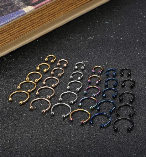 Miniatura 5 de ORAZIO 30 anillos de herradura de acero inoxidable para tabique nasal, calibre 16G, para cartílago, tragus, hélice, ceja, labio, labio, pezón