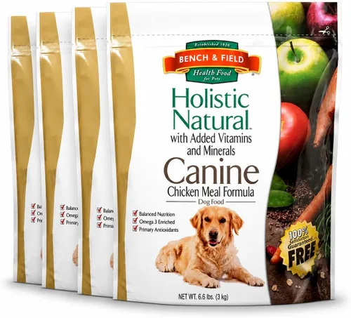Bench & Field Holistic Premium - Alimento seco para perros, receta de harina de pollo y arroz integral, hecho sin maíz, trigo o soja, para todas las