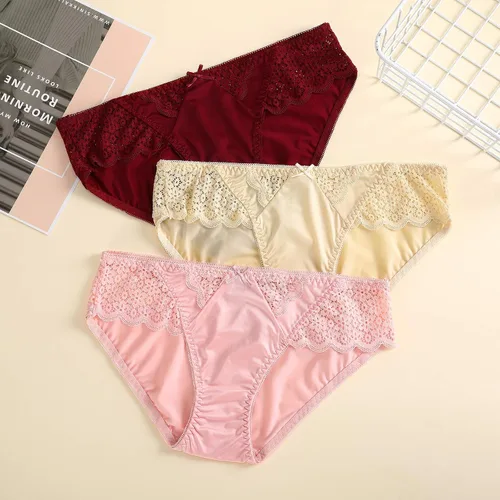 Miniatura 7 de BIONEK Ropa interior sexy para mujer, bikini de satén, ropa interior de encaje sedoso, hipster, paquete de 6