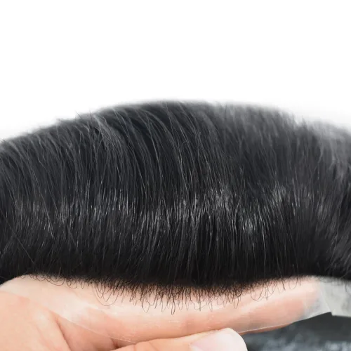 Miniatura 2 de Toupee - Sistema de cabello de piel ultrafina para hombre, cabello humano negro, marrón, rubio, gris, con bucle en V