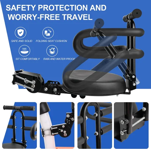Miniatura 4 de Asiento de bicicleta para niños delantero, plegable montado en la parte delantera para bicicletas de ciudad, bicicletas híbridas de crucero, pedal