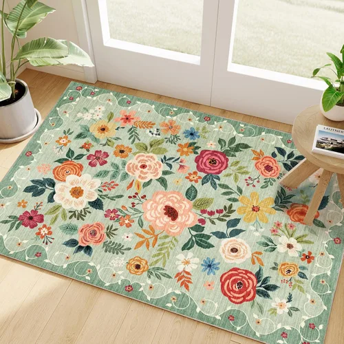 Miniatura 244 de DUKINO Alfombra de área de 6 x 9 pies, alfombra floral para sala de estar, ligera, antideslizante, lavable, alfombra de interior de pelo bajo