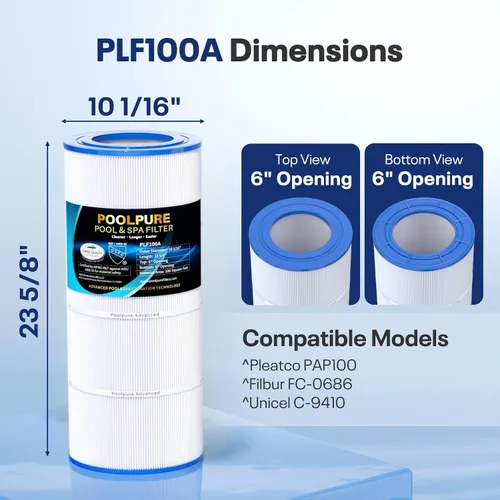Miniatura 2 de POOLPURE Filtro de piscina PLF100A reemplaza a Pentair CC100, CCRP100, PAP100, PAP100-4, Ultral-C3, Unicel C-9410, R173215, Filbur FC-0686