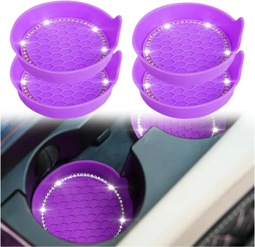 zipelo Portavasos para automóvil con brillantes, paquete de 4 unidades, universal, para vehículo, antideslizante, portavasos con inserción, silicona
