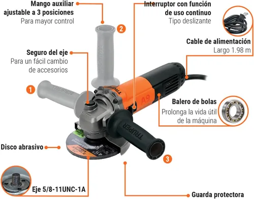Miniatura 3 de Amoladora angular 4-1/2 ', profesional, 800 W