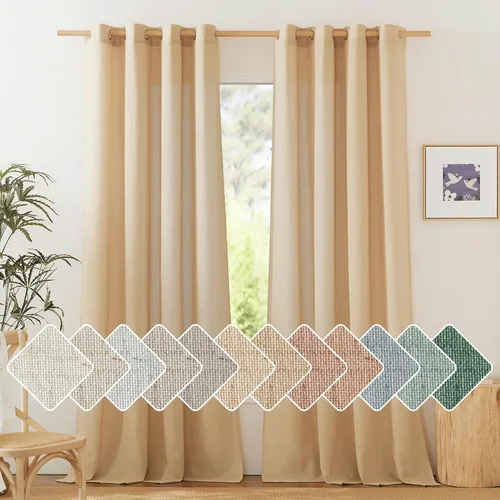 Miniatura 232 de NICETOWN Cortinas de lino natural con textura de lino para dormitorio, mezcla de lino rústica con ojales en la parte superior, semitransparentes