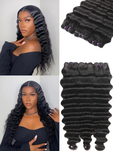 Miniatura 36 de Paquetes de cabello brasileño suelto de onda profunda con cierre, 3 paquetes y cierre de cabello humano de 10, 12, 14+10 pulgadas, 100% sin