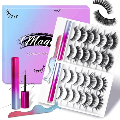 Kit de 14 pares de pestañas magnéticas y delineador de ojos, pestañas postizas de larga duración con delineador magnético y pinzas, pestañas