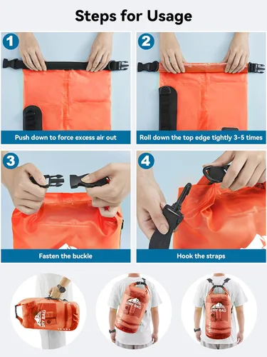 Miniatura 5 de HEETA Bolsa Seca Impermeable para Mujeres y Hombres, 5L/10L/20L/30L/40L Tapa Enrollable Bolsa de Almacenamiento Seca Ligera Mochila con Funda