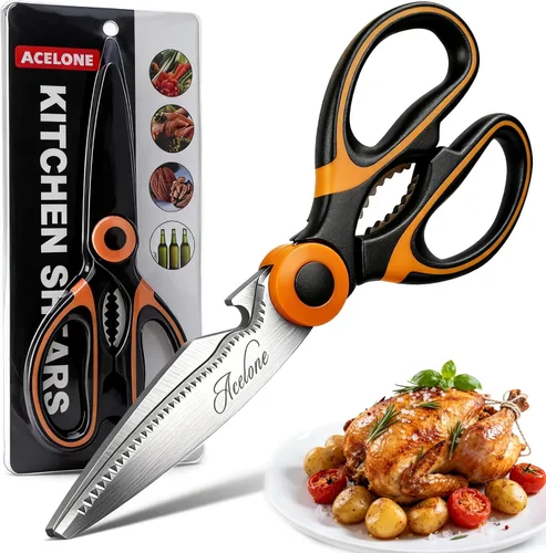 Miniatura 9 de Acelone - Tijeras de cocina de alta calidad, resistentes ultra afiladas, de acero inoxidable, multifunción, para pollo, aves de corral, pescado, Rojo