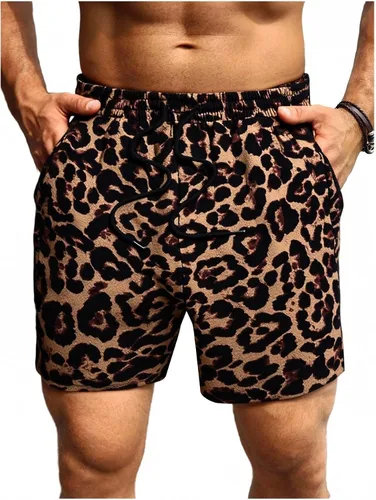 Floerns Pantalones cortos tipo bandana de verano con estampado gráfico de cachemira bohemio con cordón en la cintura para hombre con bolsillo