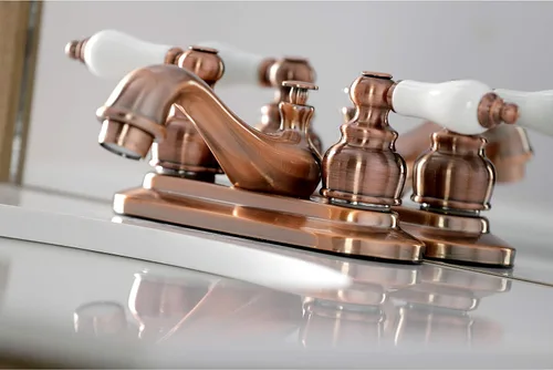 Miniatura 4 de Kingston Brass KB606PL Restoration - Grifo de baño tipo centerset de 4 pulgadas, cobre antiguo