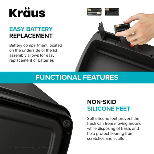 Miniatura 14 de Kraus GarbagePro Bote de basura rectangular de 13 galones manos libres con sensor de movimiento operado por batería en acabado negro mate con tapa