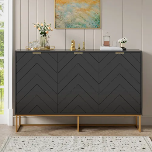Miniatura 6 de Scurrty Aparador moderno de 31.5 pulgadas con almacenamiento, estante ajustable para sala de estar, cocina Negro
