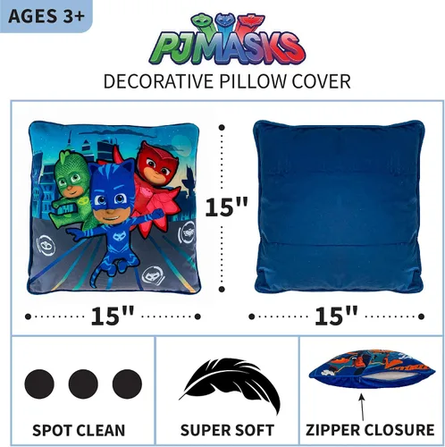 Miniatura 4 de Franco Funda de almohada decorativa suave para niños, 15 x 15 pulgadas, PJ Masks